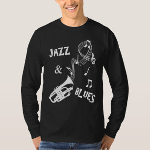 Jazz- & deppighetmusik noter trumpetar grafiskt tee shirt