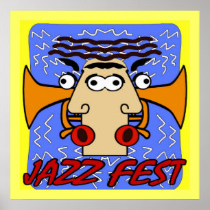 Jazz Fest Cubism Ansikte och Horn Poster