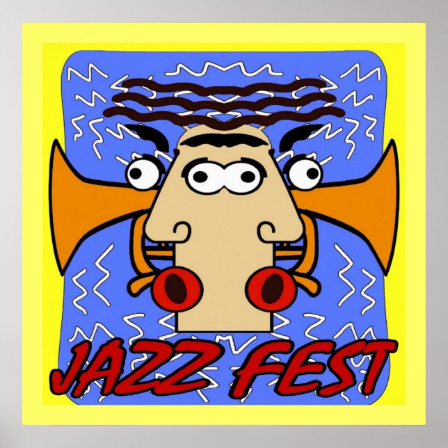 Jazz Fest Cubism Ansikte och Horn Poster (Framsidan)