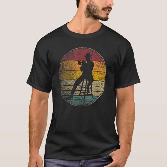 Jazz  Fest Festival Sun Retro Music Trumpet Musici T Shirt (Framsida)
