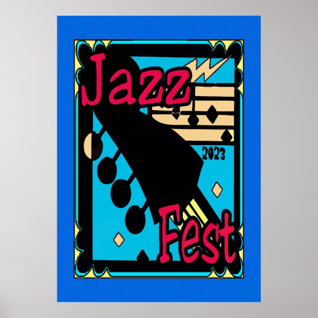 Jazz Fest Gitarr i Blå Affisch (Framsidan)