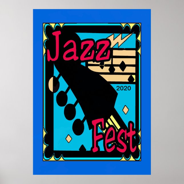 Jazz Fest Guitar i Blue 2020 Poster (Framsidan)