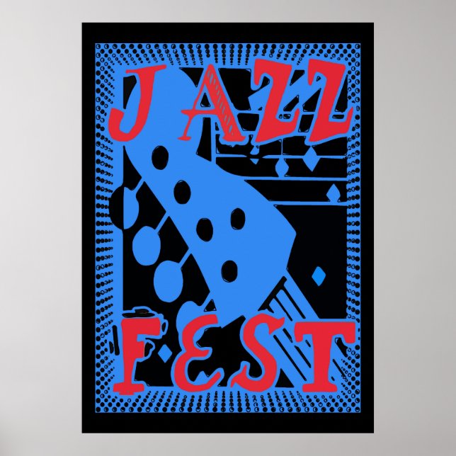 Jazz Fest Guitar in Blue too Poster (Framsidan)