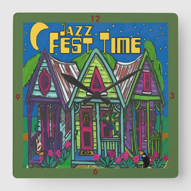 Jazz Fest Time Clock Fyrkantig Klocka (Framsida)