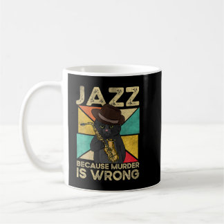 Jazz för att mordet är fel på Jazz Cat Saxophone v Kaffemugg