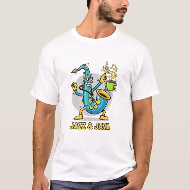 Jazz & Java Rolig Saxofon Kaffe T-Shirt | Jazz  (Framsida)