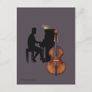 Jazz-konsert med piano, dubbla och katt vykort