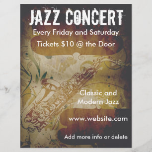 Jazz-konserten Saxophone Flyer