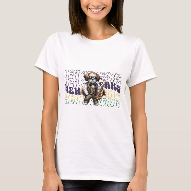 Jazz Lhasa Apso New Orleans T Shirt (Framsida)