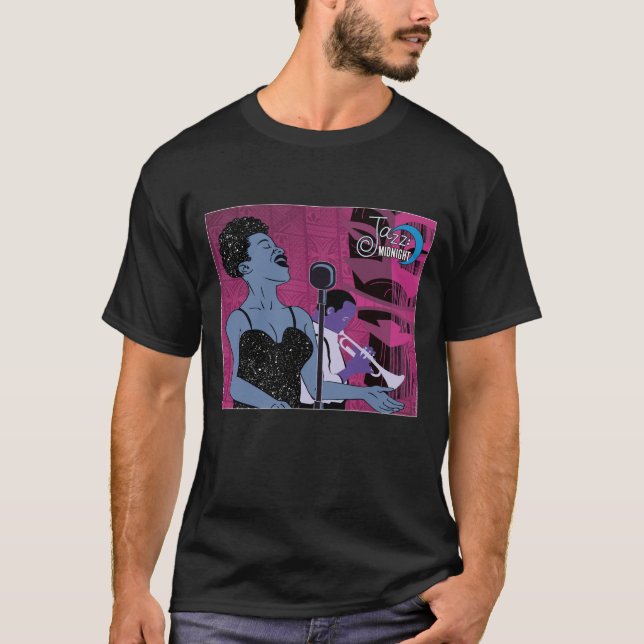 Jazz Midnight singer-bild svart t-shirt (Framsida)