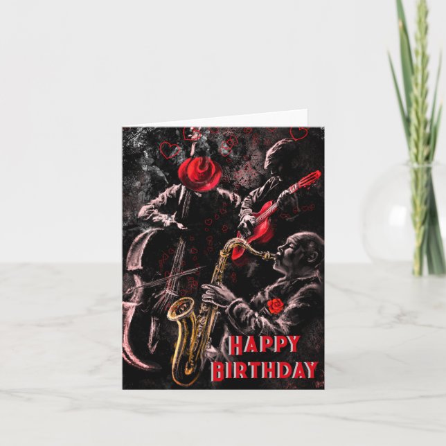 Jazz Music Band Birthday Card - Anpassade Kort (Framsida)