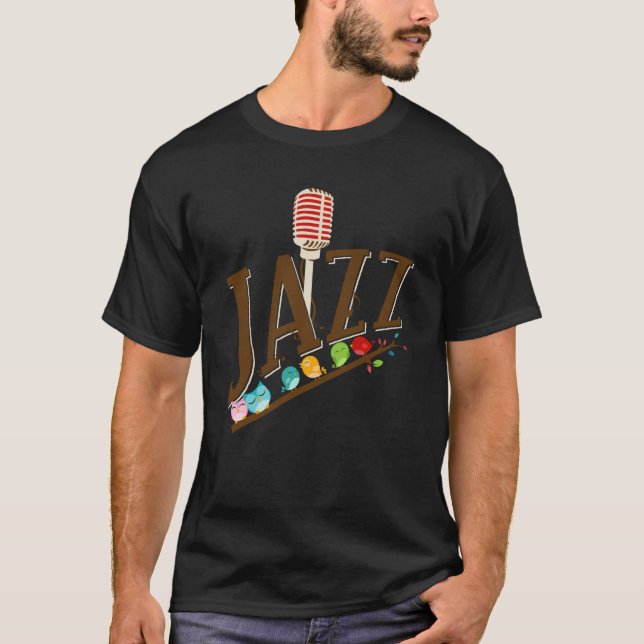 jazz music instrument microphone birds singing t shirt (Framsida)