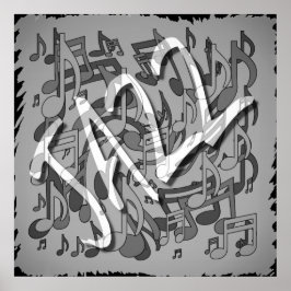 Jazz Music Mönster Dancing Swirling Notes BW Poster
