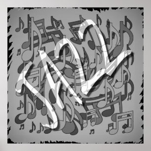 Jazz Music Mönster Dancing Swirling Notes BW Poster