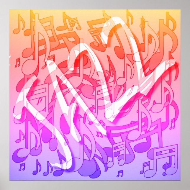 Jazz Music Mönster Dancing Swirling Notes Colorful Poster (Framsidan)