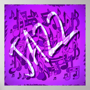 Jazz Music Mönster Dancing Swirling Notes Violet Poster