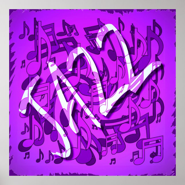 Jazz Music Mönster Dancing Swirling Notes Violet Poster (Framsidan)