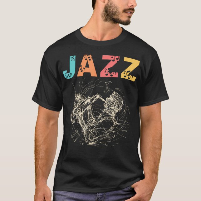 Jazz Music Saxophone Concert Trumpet Piano Orchest T Shirt (Framsida)