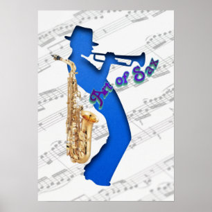 Jazz Musician Blue Print Wall Art Poster