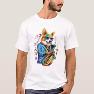 Jazz Musician Corgi Hund Saxophone T Shirt