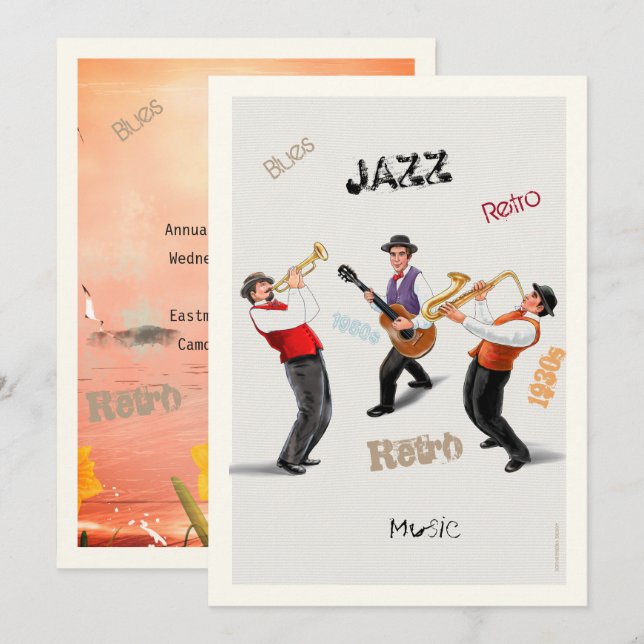 Jazz Musician Retro Music Blues Party ART Paint Inbjudningar (Fram/baksida)