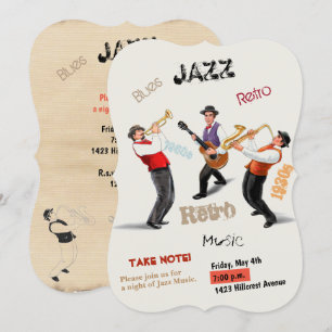 Jazz Musician Retro Music Vintage Watercolor Inbjudningar