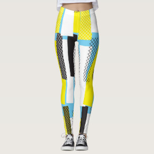 Jazz-musik, gultens blå geometriska mönster. leggings