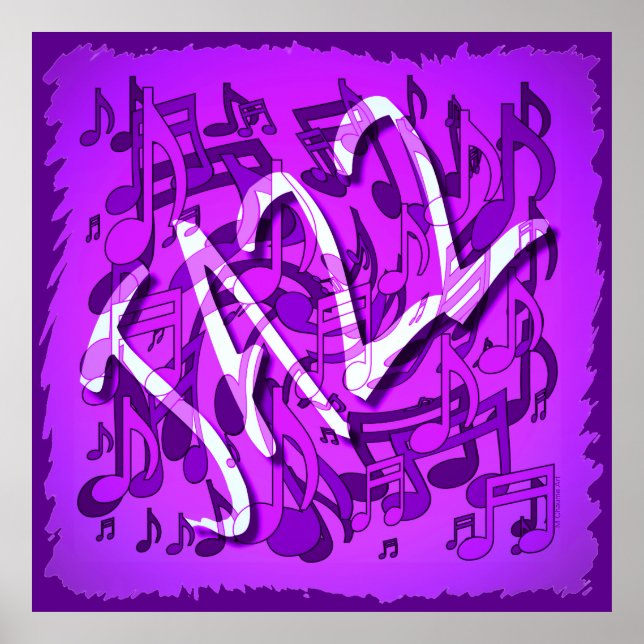 Jazz Musik noter Violet Lila Musical Mönster Art Poster (Framsidan)