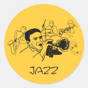 JAZZ-musiker med trumpet och musik noter Runt Klistermärke