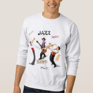Jazz Musikers Retro Music Vintage Illustration Lång Ärmad Tröja