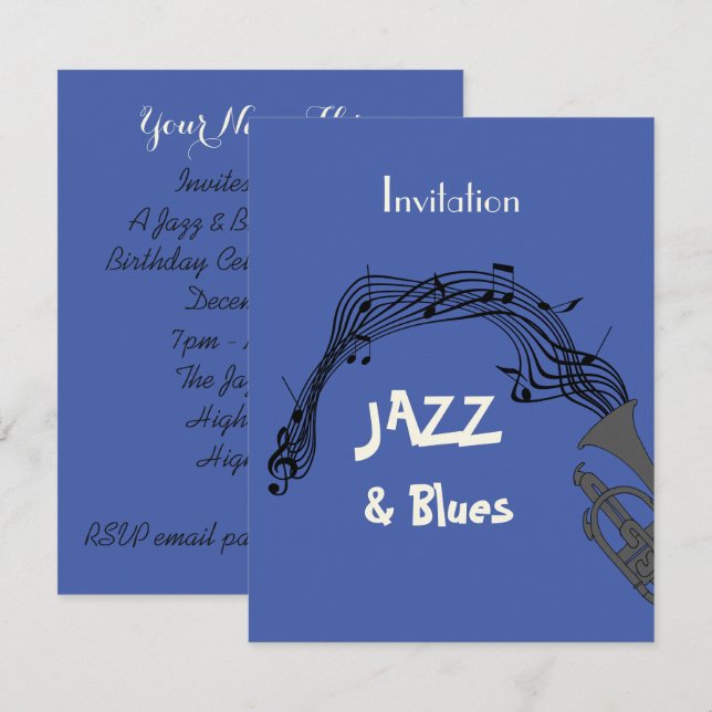 Jazz och Blues Thenzes Party bjudande in Inbjudningar (Fram/baksida)