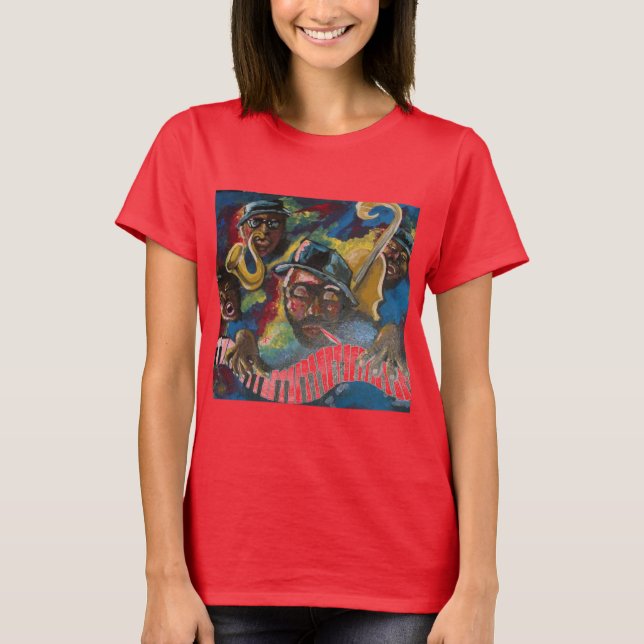 Jazz Quartet Musician Folk Art T Shirt (Framsida)