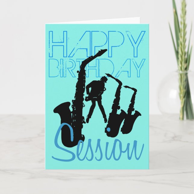 Jazz Sax-hälsningskort för Grattis på födelsedagen Kort (Framsida)