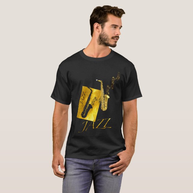 Jazz Sax Saxophone Guld T-shirt (Hel framsida)