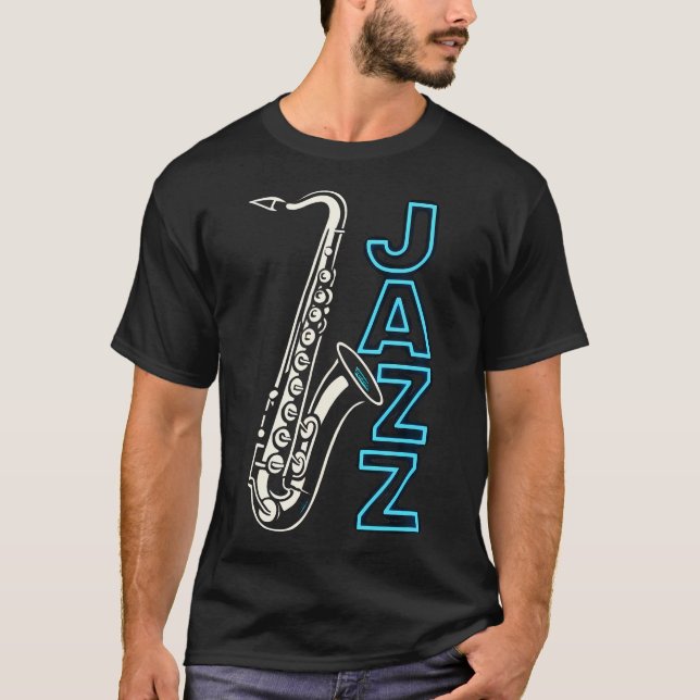 Jazz - Saxofonspelare Musik T Shirt (Framsida)