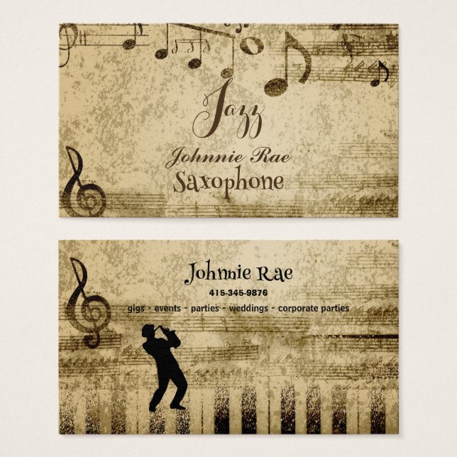 Jazz Saxophone Lakan Music for Hire Visitkort (Framsida & baksida)