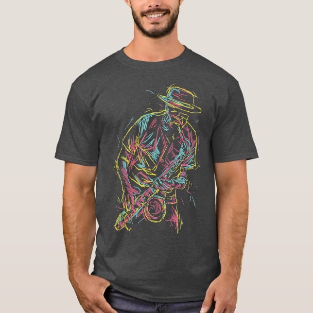 Jazz Saxophone Player Colorful Abstrakt Art Sax T Shirt (Framsida)