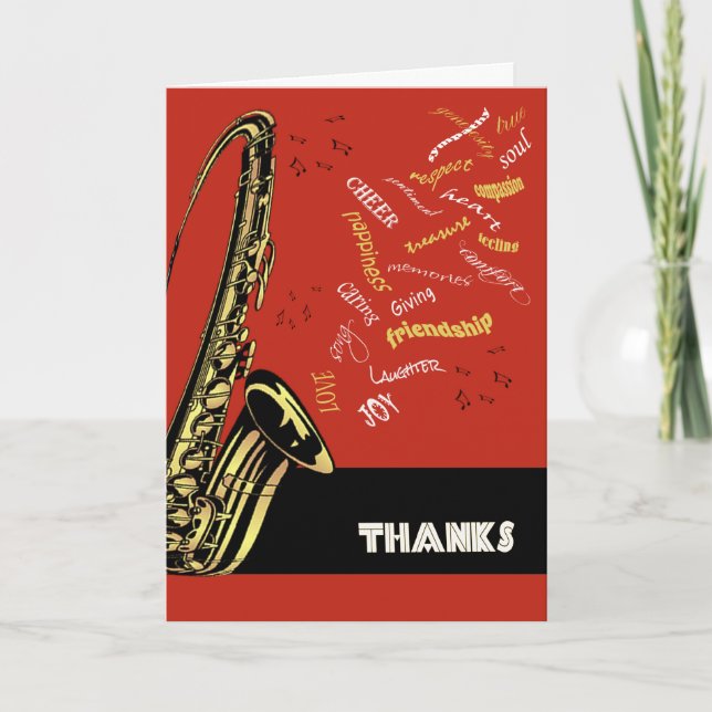 Jazz Saxophone Thank You Card Tack Kort (Framsida)