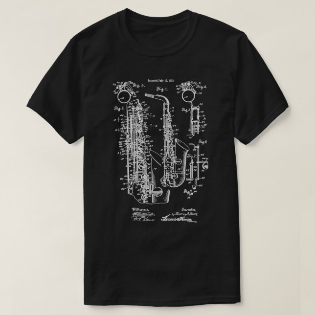 Jazz Saxophone Vintage Patent Print 1915 T Shirt (Design framsida)