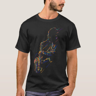 Jazz saxophonist colorful line art t shirt