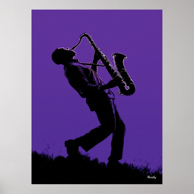 Jazz Saxophonist Poster - Black Silhouette på Purp (Framsidan)