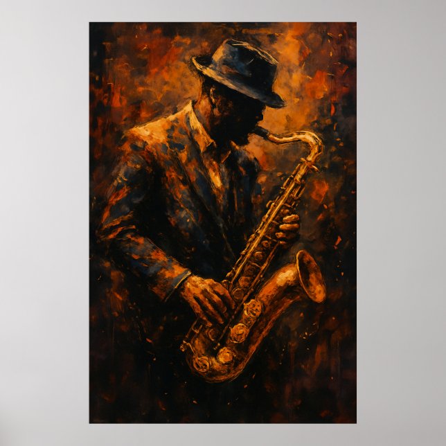 Jazz Saxophonist — Warm Abstract Music Art Poster (Framsidan)