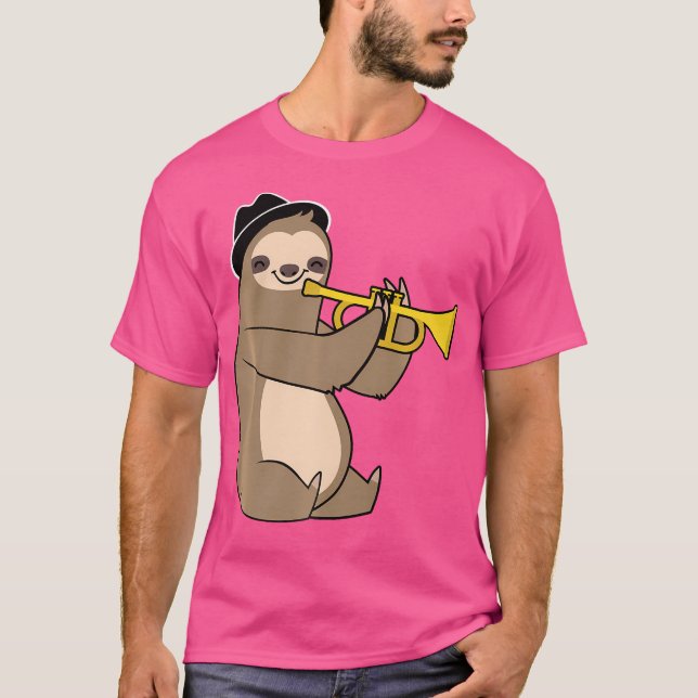 Jazz Sloth Trumpet Funny Musician T Shirt (Framsida)