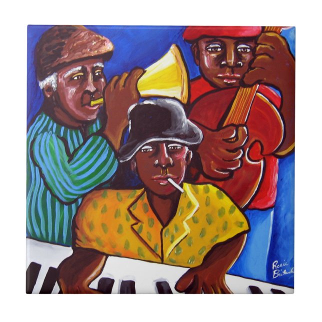 Jazz Trio African American FolArt Tile Kakelplatta (Framsidan)