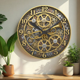 Jazz Trumpet Clock, Steampunk, Guld, Music Rund Klocka