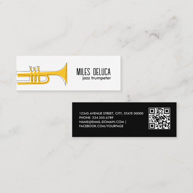 Jazz Trumpet Musician Teacher Qr Code Mini Visitkort (Fram/baksida)