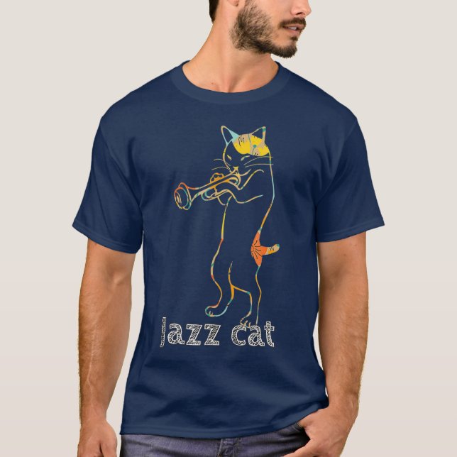 Jazz Trumpet Spela Coola Jazz Cat i Kattunge T Shirt (Framsida)