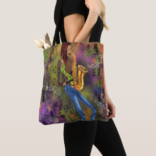 Jazz Woman Saxophone Player Tote Bag Tygkasse