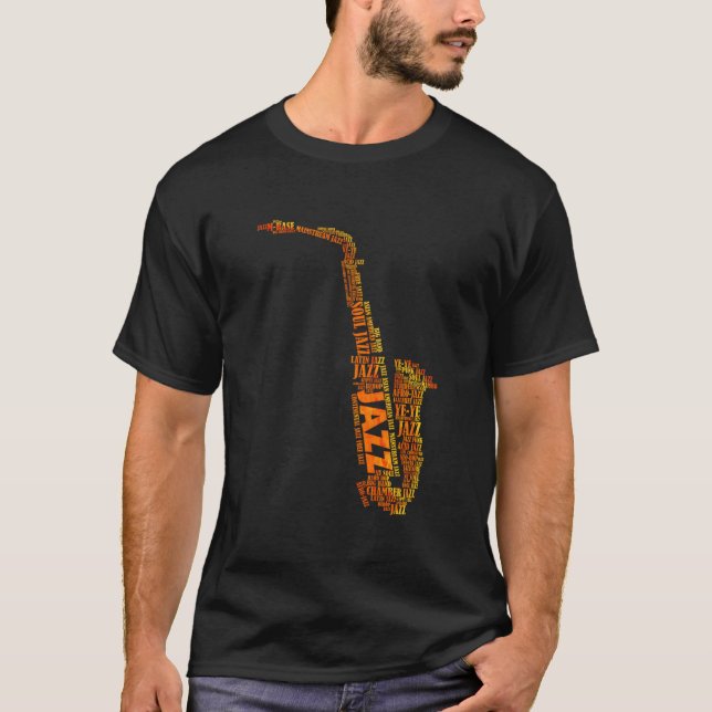 Jazz Word Of Saxophone T Shirt (Framsida)