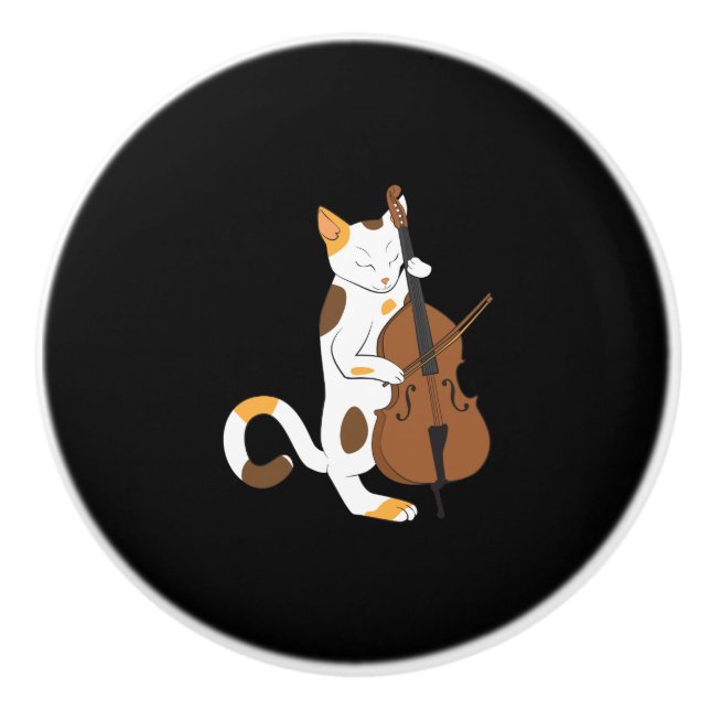 Jazzkatten leker den upprätta basen - musikergåva knopp (Framsidan)